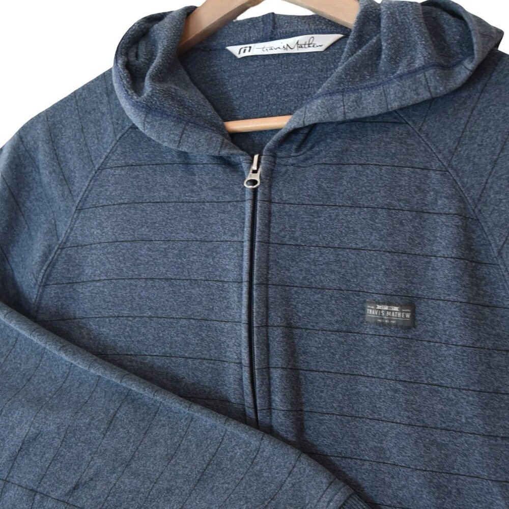 TravisMathew Hoodie Zip Up Blue Gray Fleece Casual Medium Coastal Surf Golf